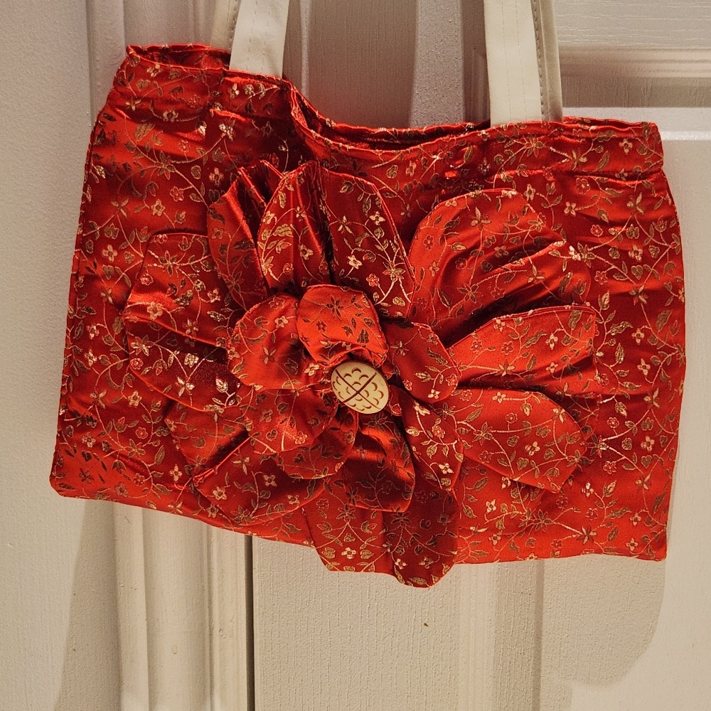 Handmade Elegant Red Floral Tote Bag /One Of A Kind Statement Unique Bag